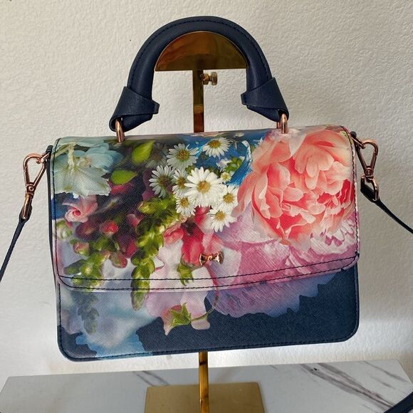 Ted Baker Navy Blue Floral Crossbody Handbag - Picture 1 of 8